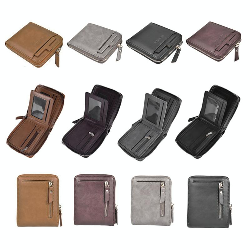 Men Retro Rfid Zip Wallet - Zipper Closure - Dark Coffee