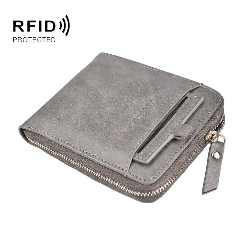 Men Retro Rfid Zip Wallet - Zipper Closure - Dark Coffee