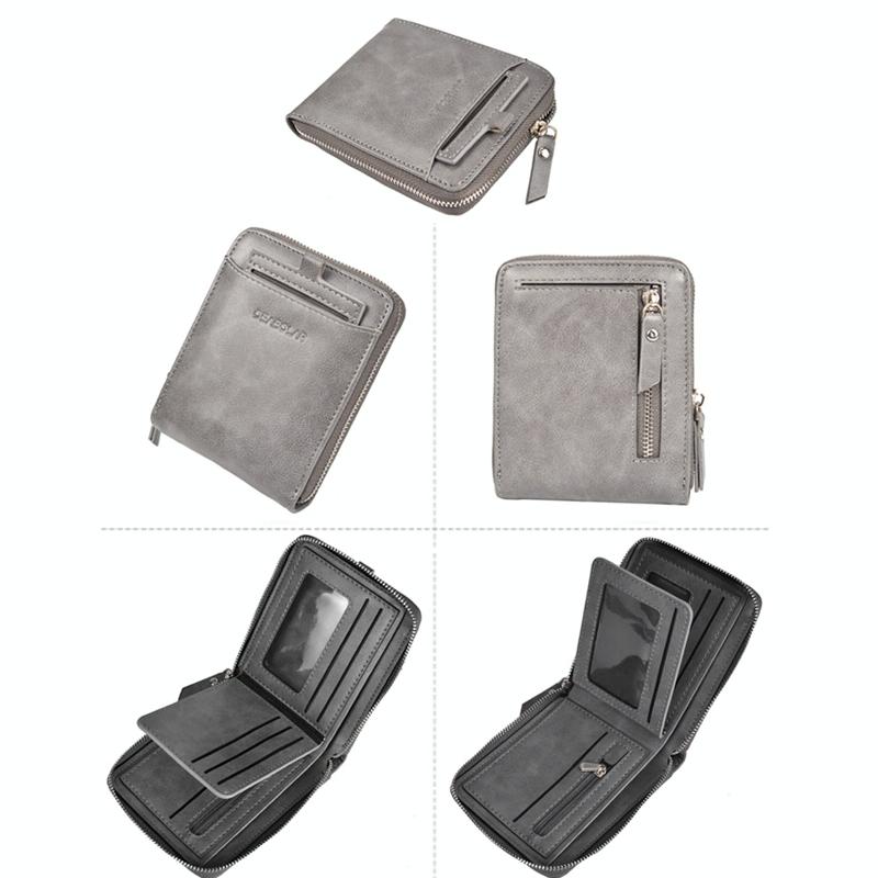 Men Retro Rfid Zip Wallet - Zipper Closure - Dark Coffee