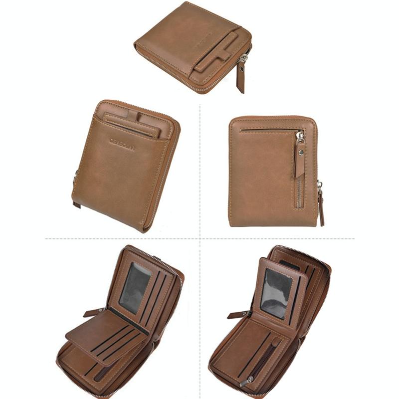 Men Retro Rfid Zip Wallet - Zipper Closure - Dark Coffee