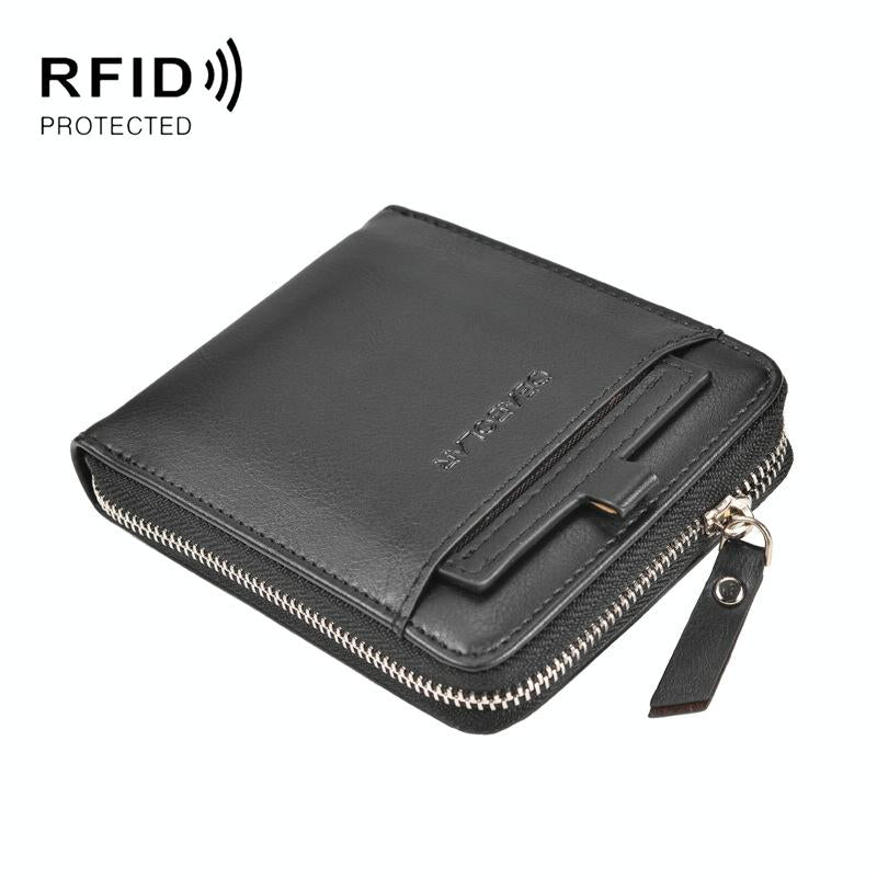 Men Retro Rfid Zip Wallet - Zipper Closure - Dark Coffee