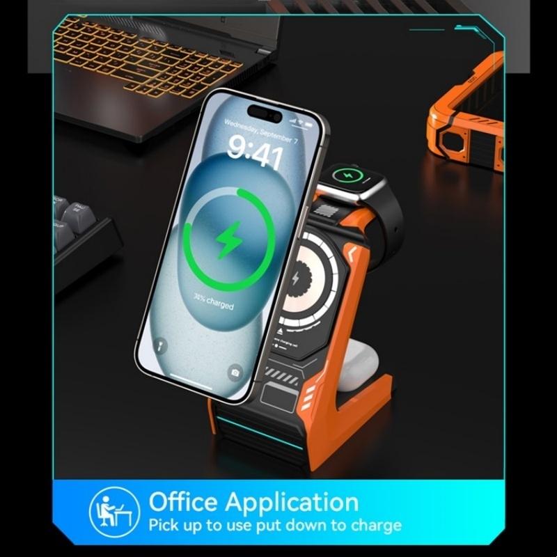 3 In 1 Wireless Charger For Mobile Phone And Earphones - Orange