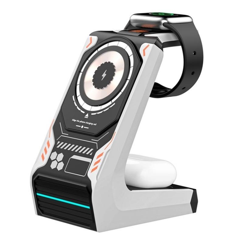 3 In 1 Wireless Charger For Mobile Phone And Earphones - Orange