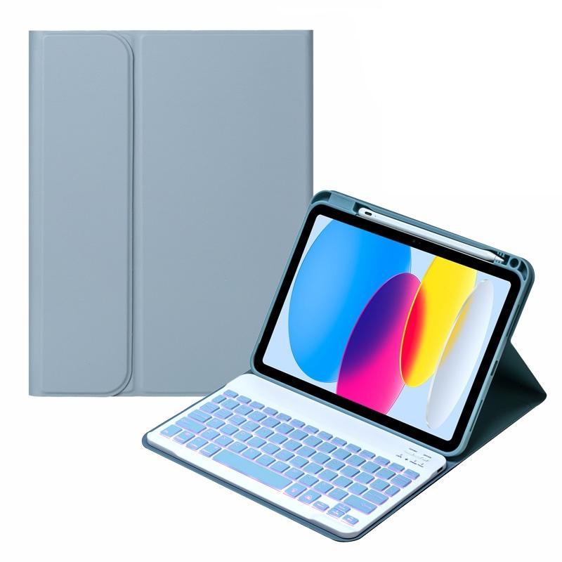 10.9 Ipad 10Th Gen 2022 Backlit Keyboard Case With Pen Slot - Bluetooth Leather - Light Green