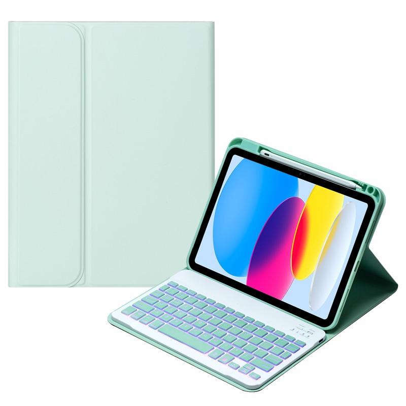 10.9 Ipad 10Th Gen 2022 Backlit Keyboard Case With Pen Slot - Bluetooth Leather - Light Green