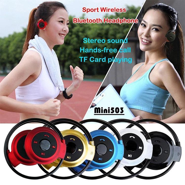 Wireless Mini-503 Earphones with Fm Radio & 32gb Tf Card Support - Gold