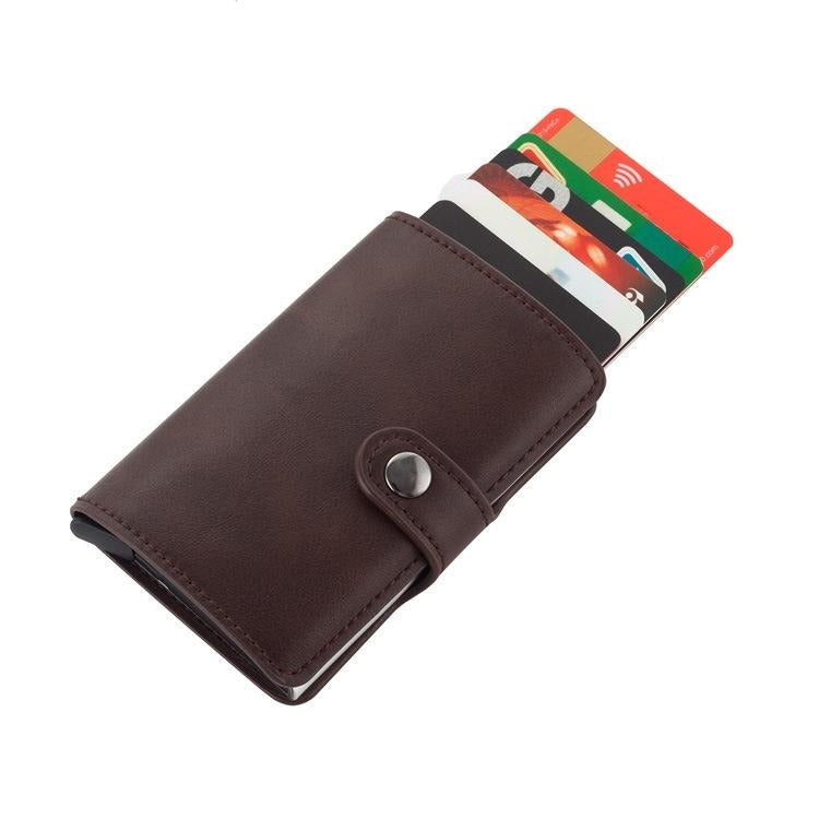 Rfid-protected Leather Card Wallet - Pu Material - Coffee