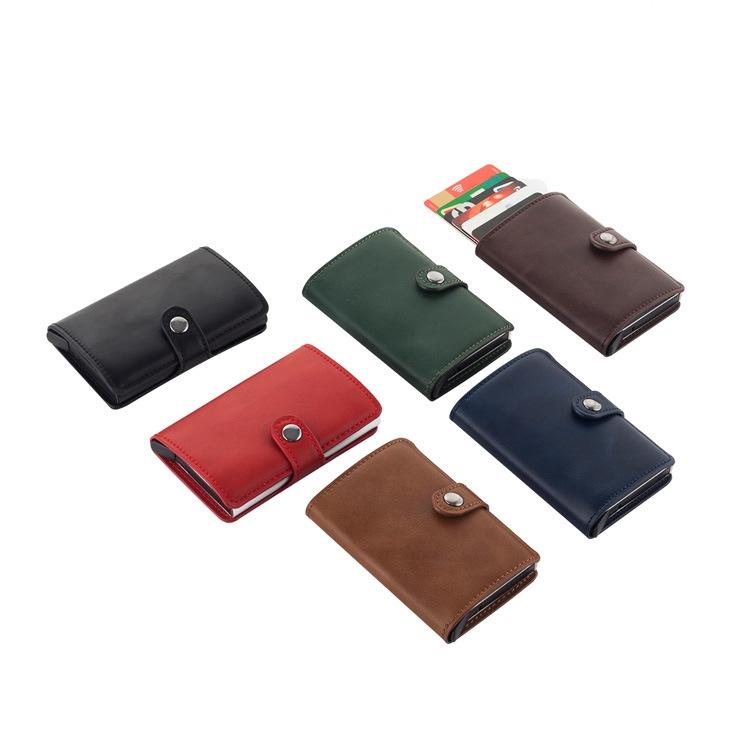 Rfid-protected Leather Card Wallet - Pu Material - Coffee