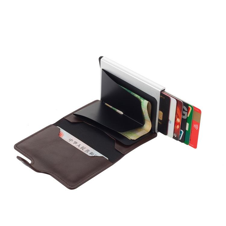 Rfid-protected Leather Card Wallet - Pu Material - Coffee