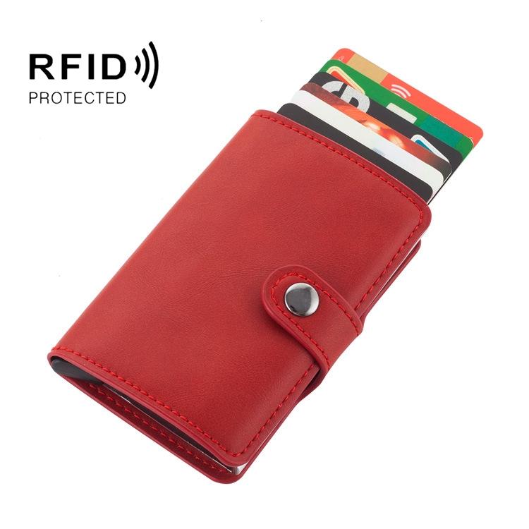 Rfid-protected Leather Card Wallet - Pu Material - Coffee