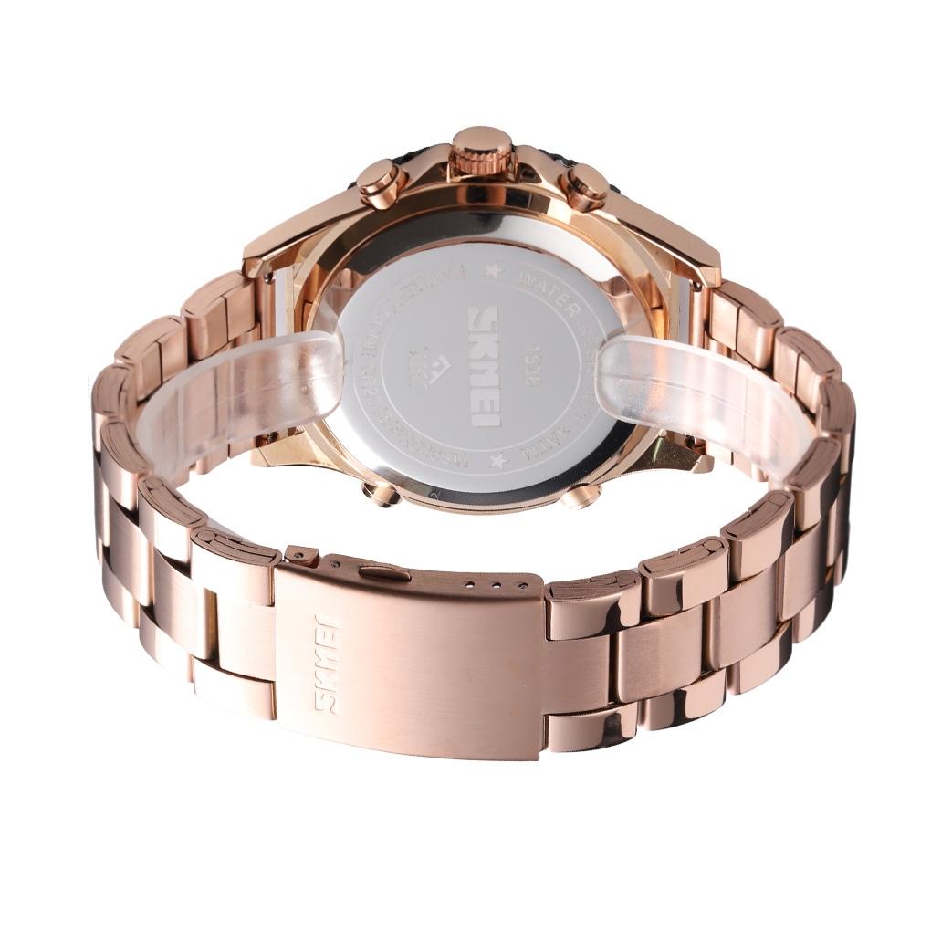 Men Casual Sports Watch with Large Dial and Steel Band - Rose Gold-Steel Belt