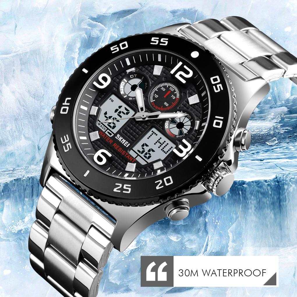 Men Casual Sports Watch with Large Dial and Steel Band - Rose Gold-Steel Belt