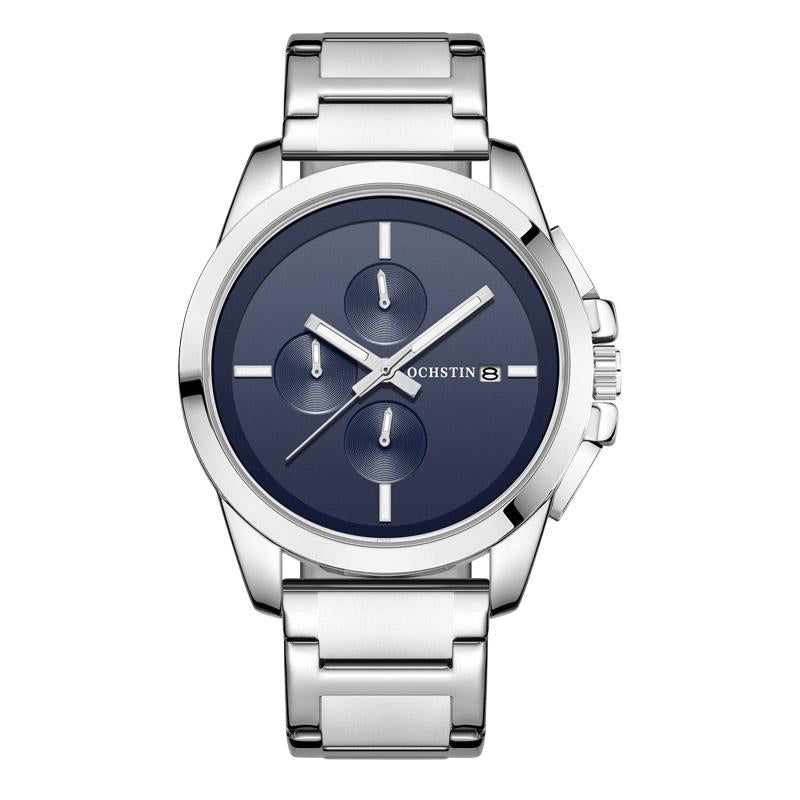 Men Pilot Series Multifunctional Quartz Watch with Steel Band - Coffee + Rose Gold