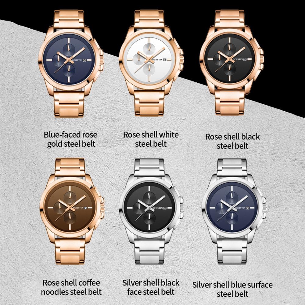 Men Pilot Series Multifunctional Quartz Watch with Steel Band - Coffee + Rose Gold