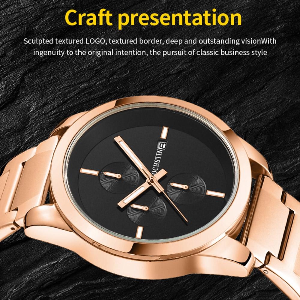 Men Pilot Series Multifunctional Quartz Watch with Steel Band - Coffee + Rose Gold