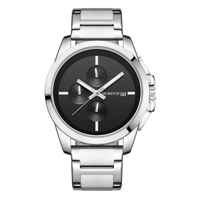 Men Pilot Series Multifunctional Quartz Watch with Steel Band - Coffee + Rose Gold