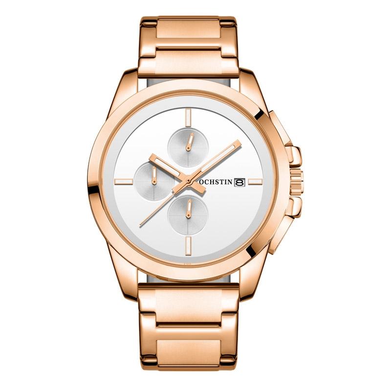 Men Pilot Series Multifunctional Quartz Watch with Steel Band - Coffee + Rose Gold