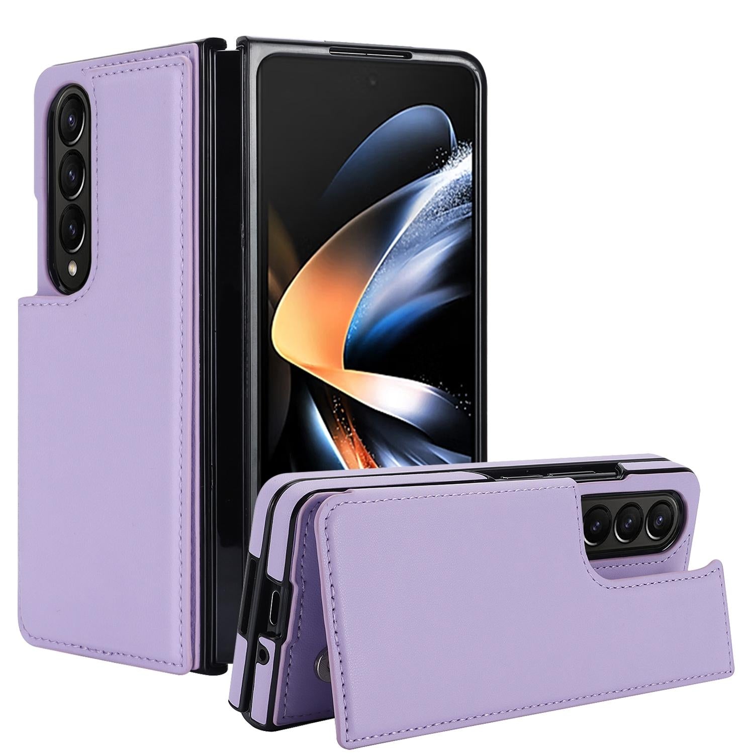 For Samsung Galaxy z Fold4 5G Foldable Phone Case with Double Buckle Card Slot - Rose Gold