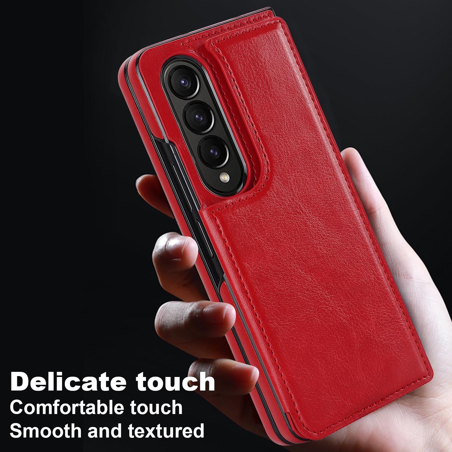 For Samsung Galaxy z Fold4 5G Foldable Phone Case with Double Buckle Card Slot - Rose Gold