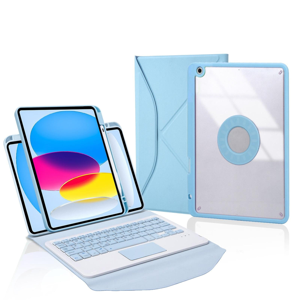 Bluetooth Keyboard Leather Tablet Case With Pen Slot And Touchpad - Sky Blue