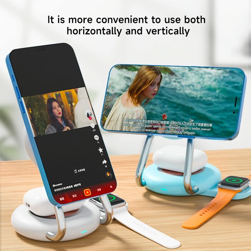 15W 3 In 1 Transparent Magnetic Wireless Charger - Blue