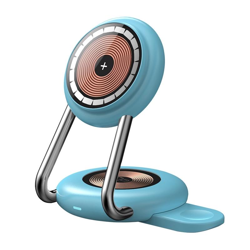 15W 3 In 1 Transparent Magnetic Wireless Charger - Blue
