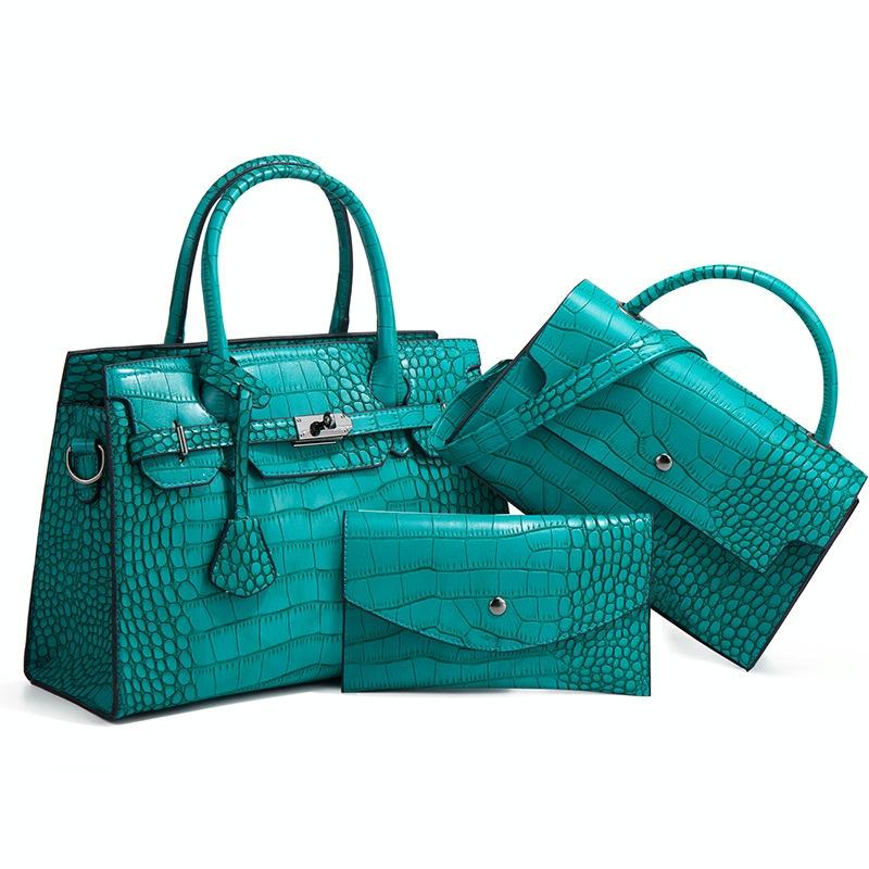 Large Capacity 3-in-1 Crocodile Print Crossbody Tote - Diagonal Design - Peacock Green