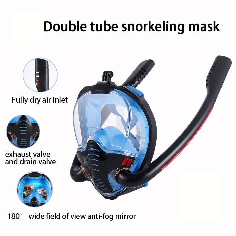Full Dry Silicone Diving Mask for Adults - Double Tube - White/Pink
