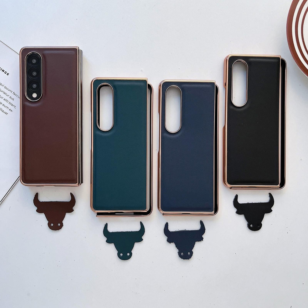 For Samsung Galaxy Z Fold4 5G Xiaoya Series Genuine Leather Plating Case - Dark Green