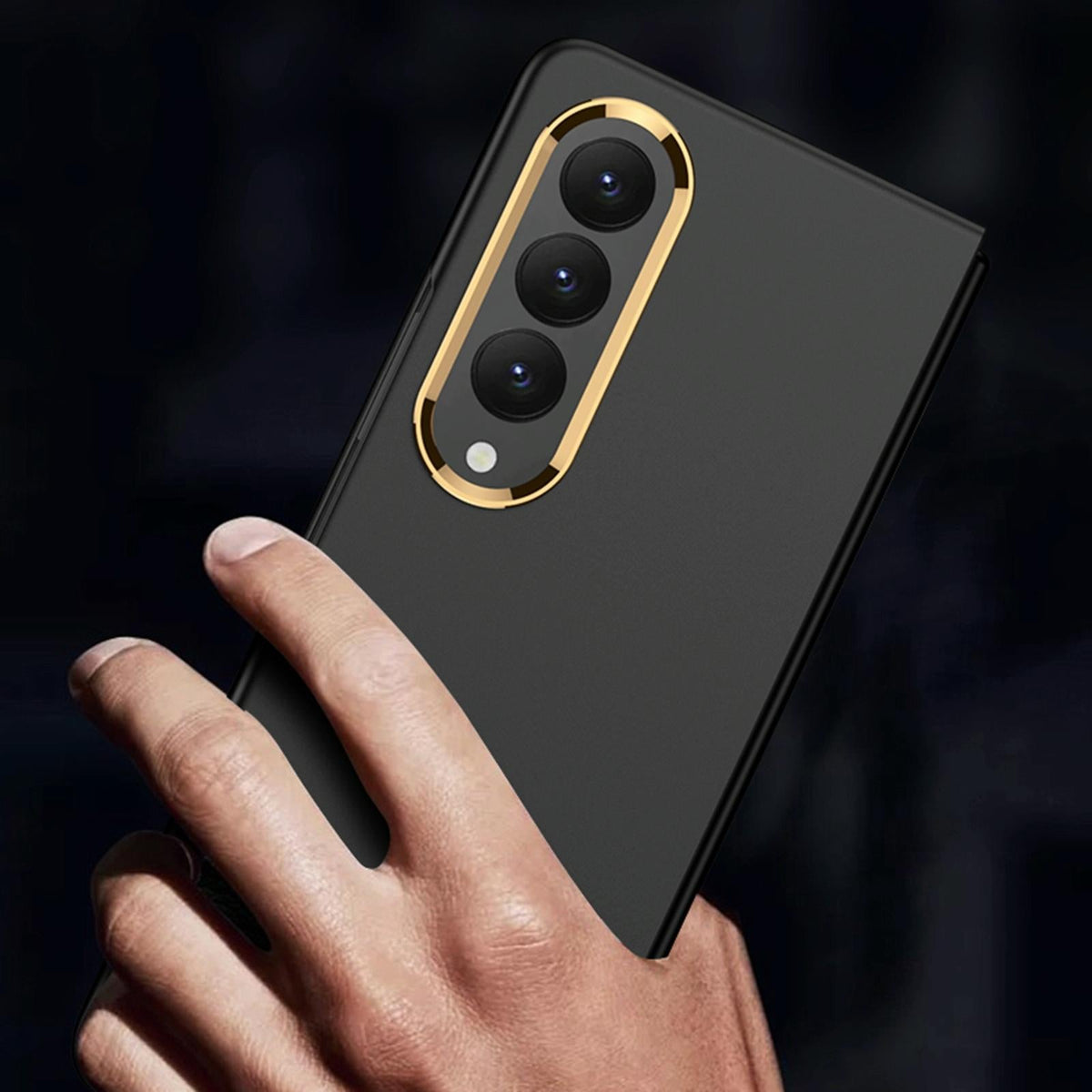 For Samsung Galaxy Z Fold4 5G Electroplating Lens Frame Case - Ultra Thin - Black