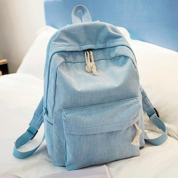 Girls&#39; and Women Corduroy Backpack - School - Light Blue