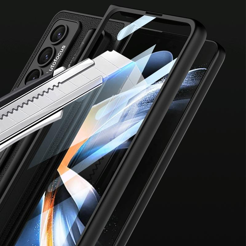 For Samsung Galaxy Z Fold4 5G Leather Case With Holder & Pen Slots - Thin & Shockproof - Silver