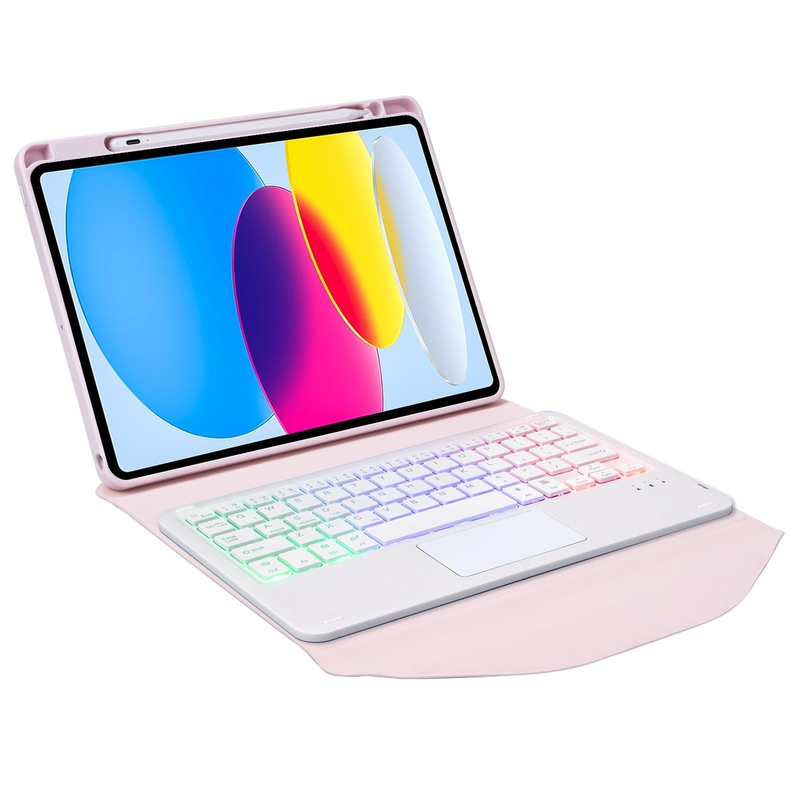 Touchpad Bluetooth Keyboard Leather Tablet Case With Pen Slot And Backlight - Sky Blue