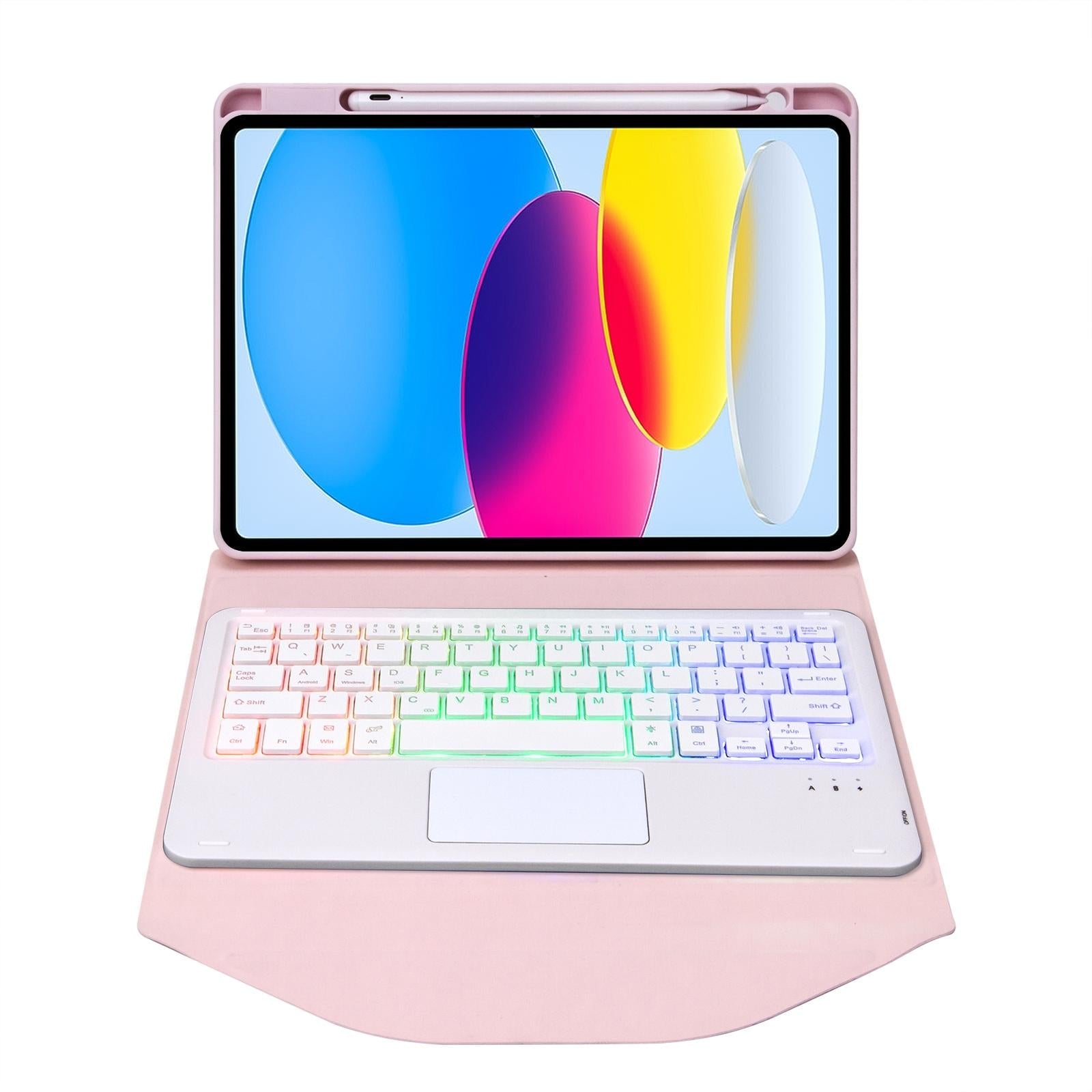 Touchpad Bluetooth Keyboard Leather Tablet Case With Pen Slot And Backlight - Sky Blue