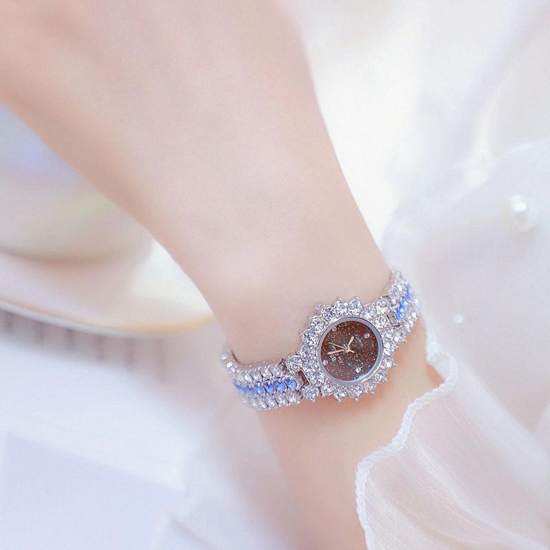 Sparkling Diamond Chain Watch for Women - Full of Elegance - Rose Coffee