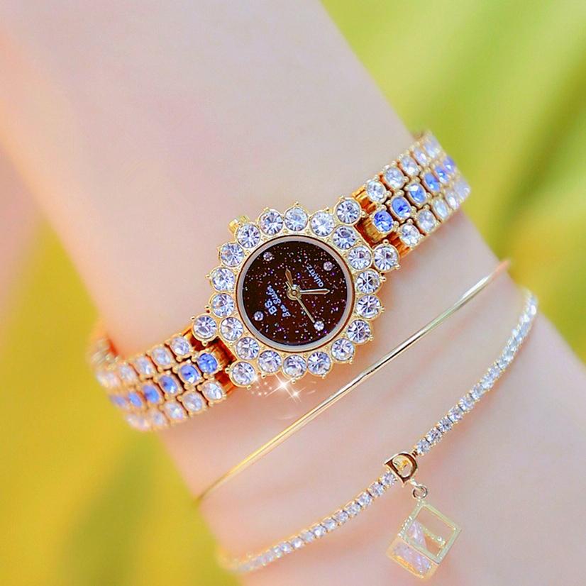 Sparkling Diamond Chain Watch for Women - Full of Elegance - Rose Coffee