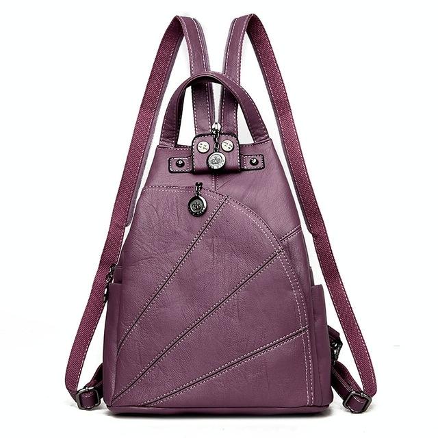 Women Leather Backpack - Secure &amp; Stylish - Purple