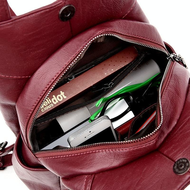 Women Leather Backpack - Secure & Stylish - Purple