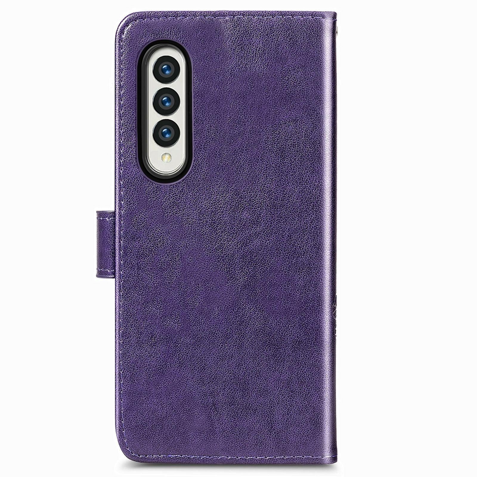 For Samsung Galaxy Z Fold4 5G Embossed Leather Phone Case With Four Leaf Clasp - Gray