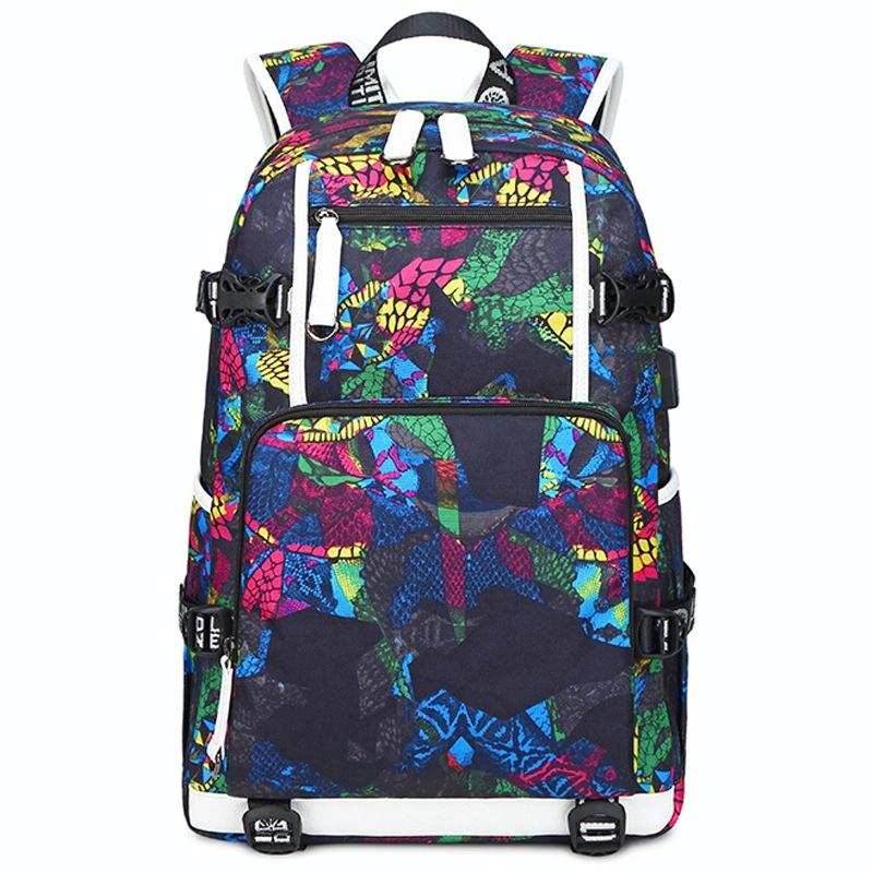 Student Waterproof Printed Backpack - Geometric Black