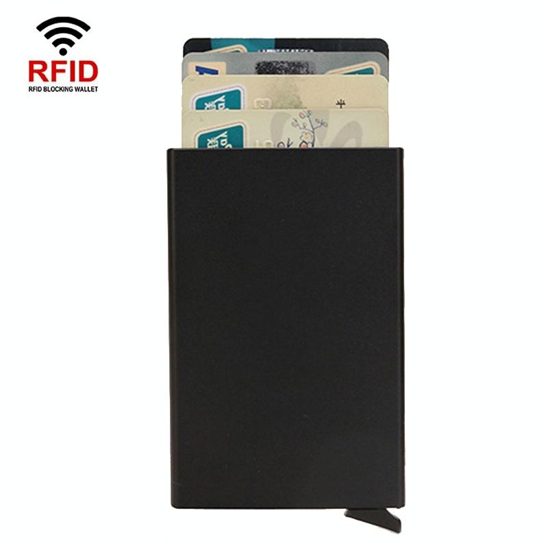 Metal Rfid Card Holder Wallet - Compact Design - Black