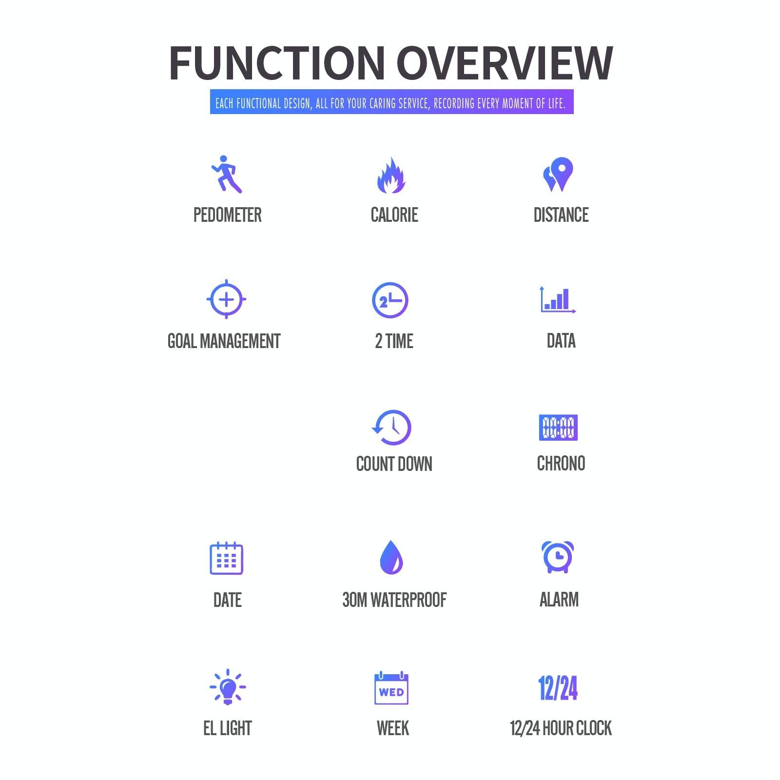 1888 Men Multifunctional Waterproof Digital Watch - Stainless Steel 30m - Black