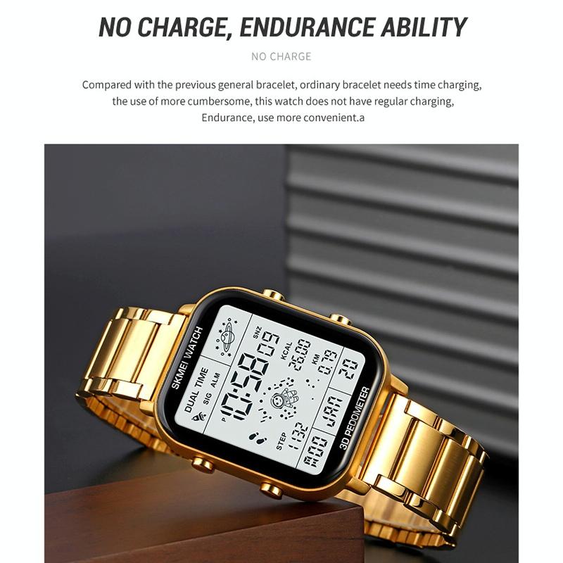 1888 Men Multifunctional Waterproof Digital Watch - Stainless Steel 30m - Black