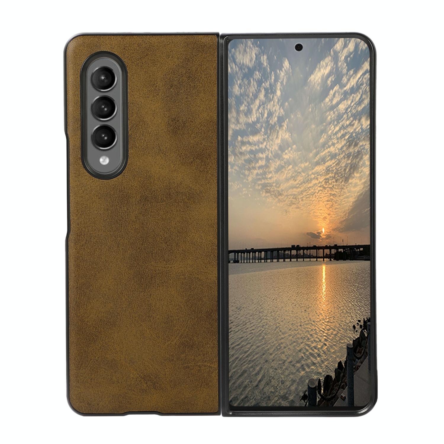 For Samsung Galaxy Z Fold4 5G Dual Tone Calf Texture Shockproof Case - Green