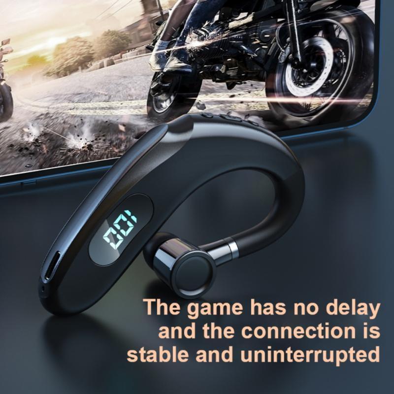 Wireless Bluetooth Earhook Earphones with Digital Display - Business Sports - Pink