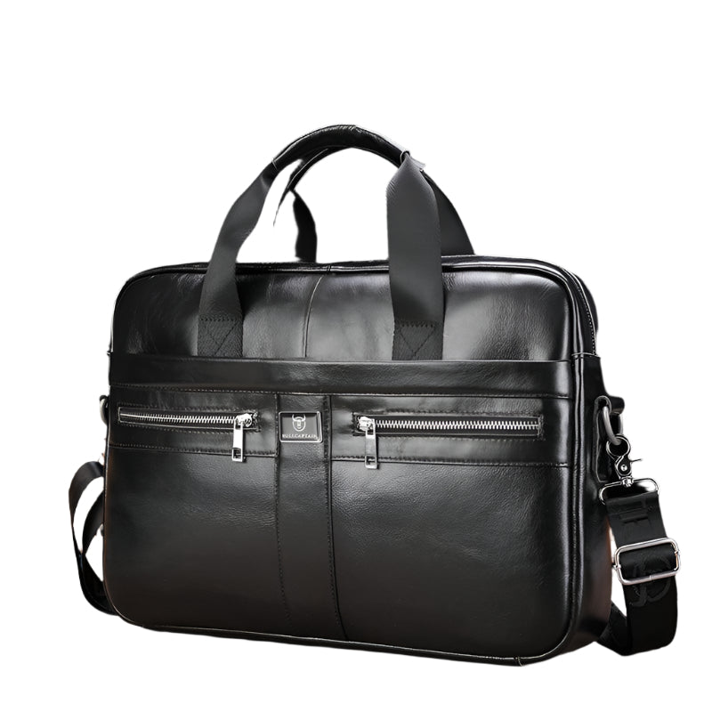 Large Capacity Retro Cowhide Briefcase - Coffee Metal