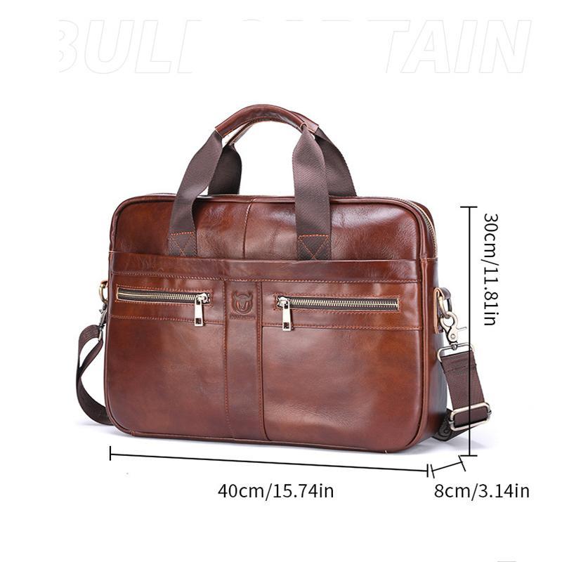 Large Capacity Retro Cowhide Briefcase - Coffee Metal