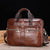 Large Capacity Retro Cowhide Briefcase - Coffee Metal