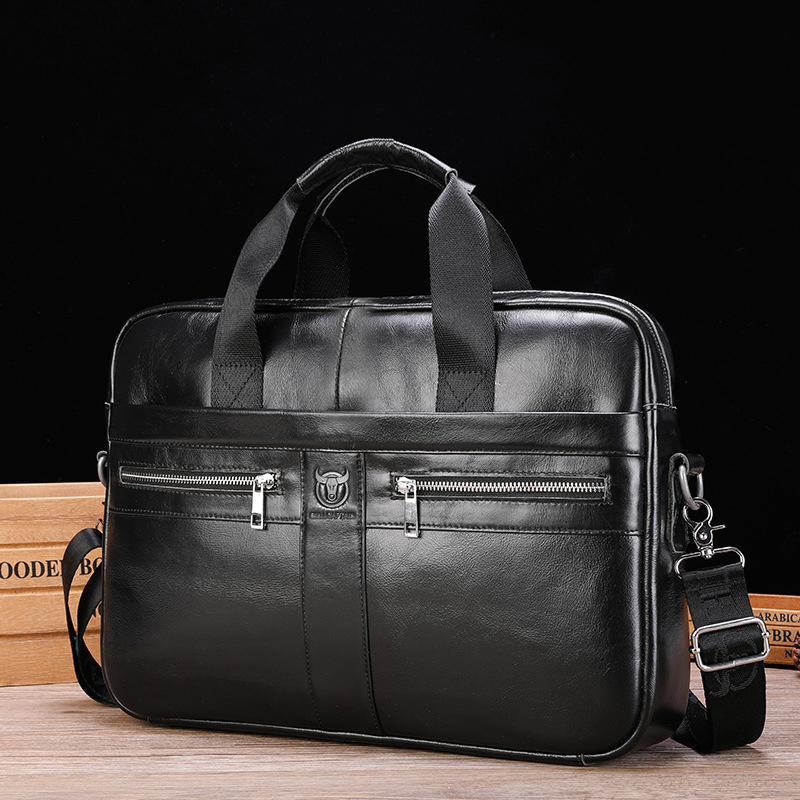 Large Capacity Retro Cowhide Briefcase - Coffee Metal