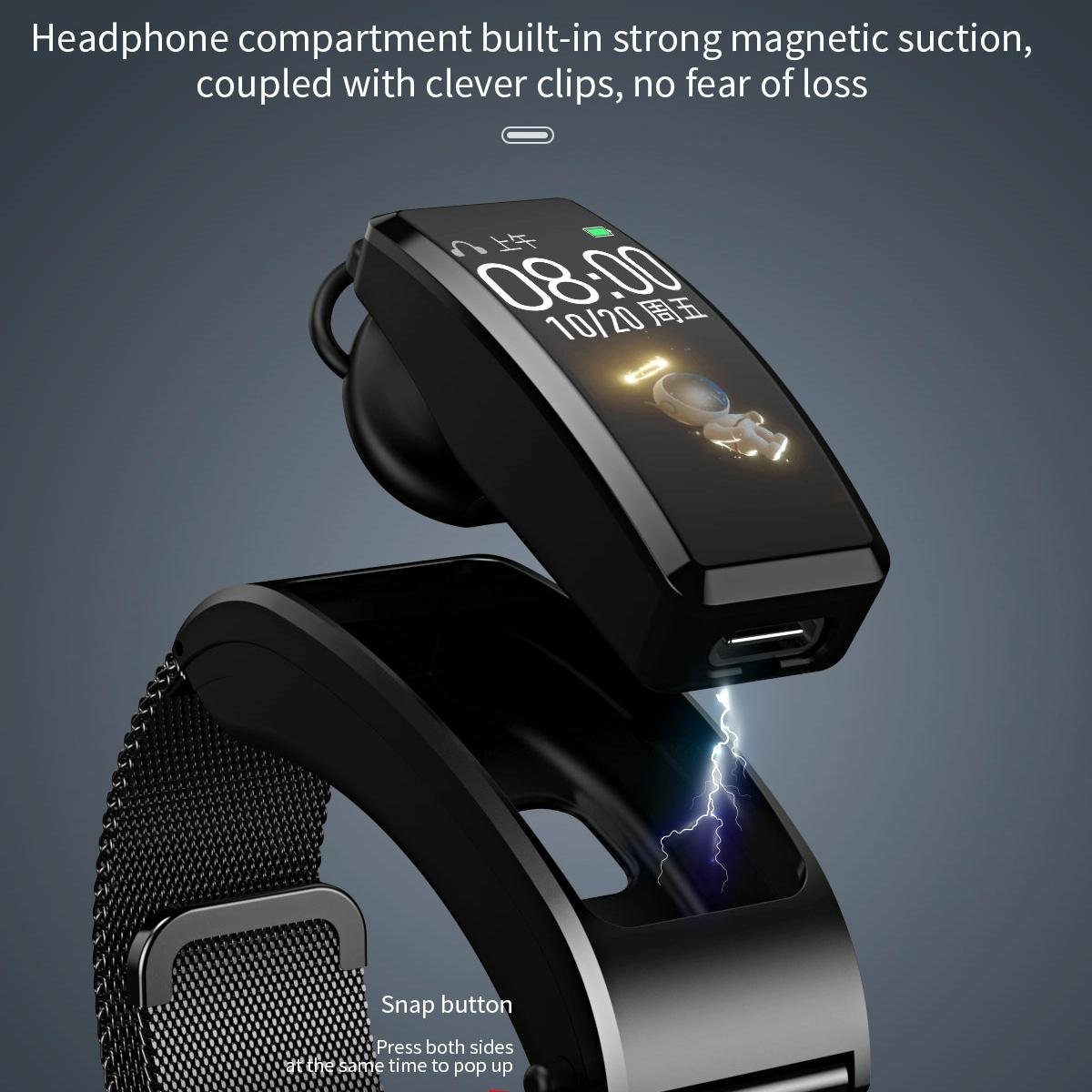 Bluetooth Sleep Heart Monitor Bracelet - B7 - Gold + Black Silicone Strap